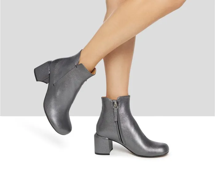 Audley Shoes Mid Heel Leather Booties Ivalyn Metallic Women Medium Heel