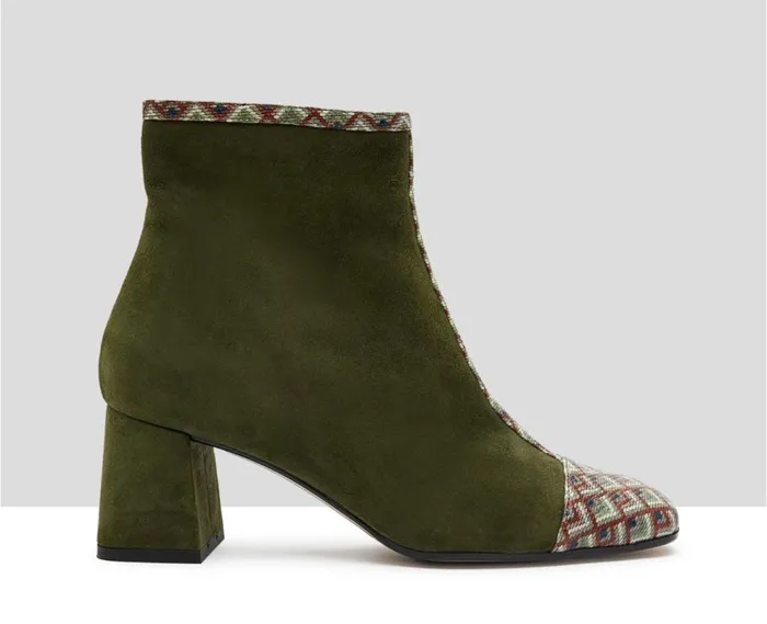 Audley Shoes Mid Heel Leather Booties Kaily Green Women Medium Heel