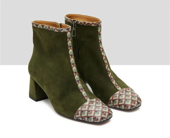Audley Shoes Mid Heel Leather Booties Kaily Green Women Medium Heel