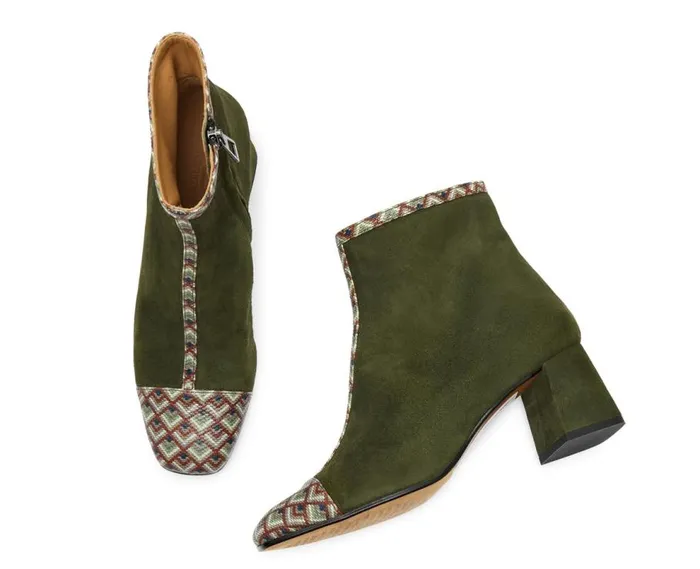 Audley Shoes Mid Heel Leather Booties Kaily Green Women Medium Heel