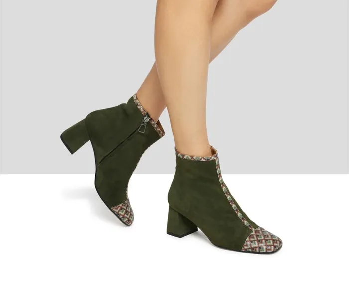 Audley Shoes Mid Heel Leather Booties Kaily Green Women Medium Heel