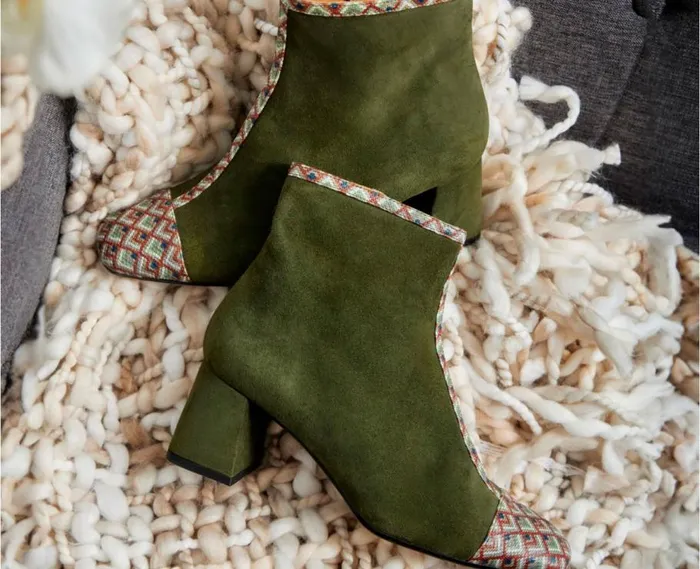 Audley Shoes Mid Heel Leather Booties Kaily Green Women Medium Heel