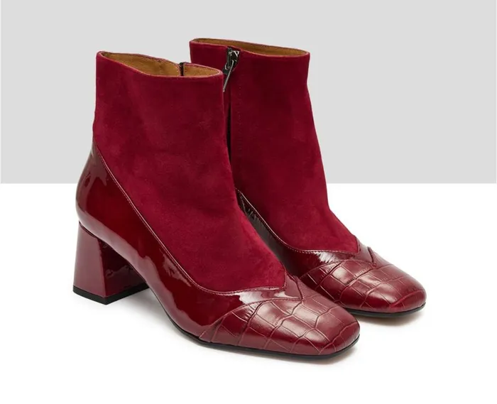 Audley Shoes Mid Heel Leather Booties Kiba Burdeos Women High Heel