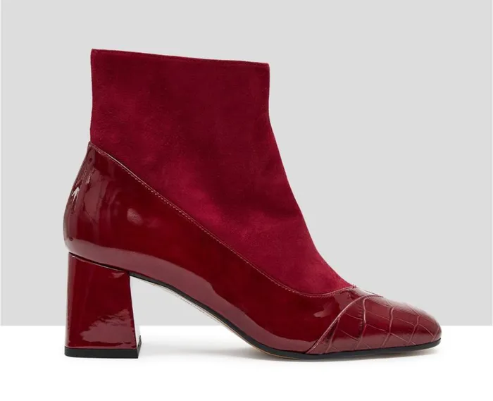 Audley Shoes Mid Heel Leather Booties Kiba Burdeos Women High Heel