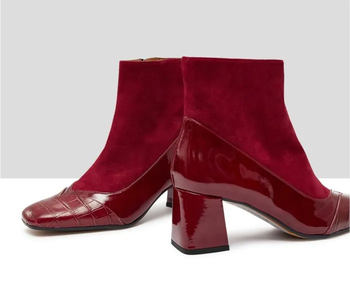 Audley Shoes Mid Heel Leather Booties Kiba Burdeos Women High Heel
