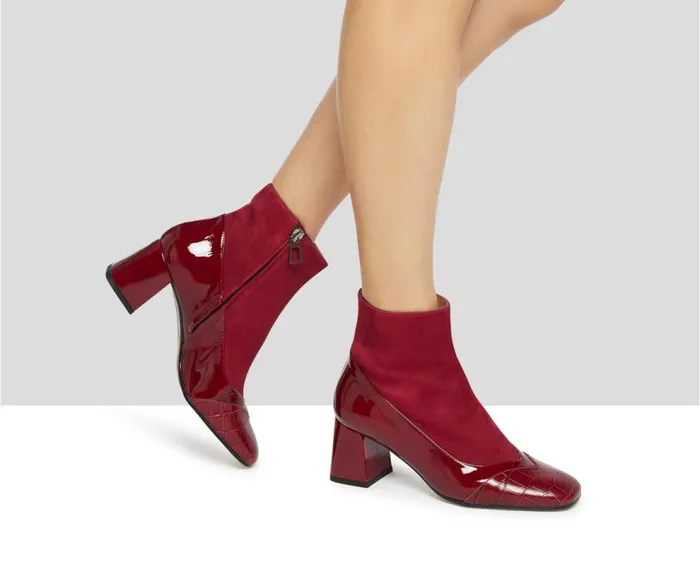 Audley Shoes Mid Heel Leather Booties Kiba Burdeos Women High Heel