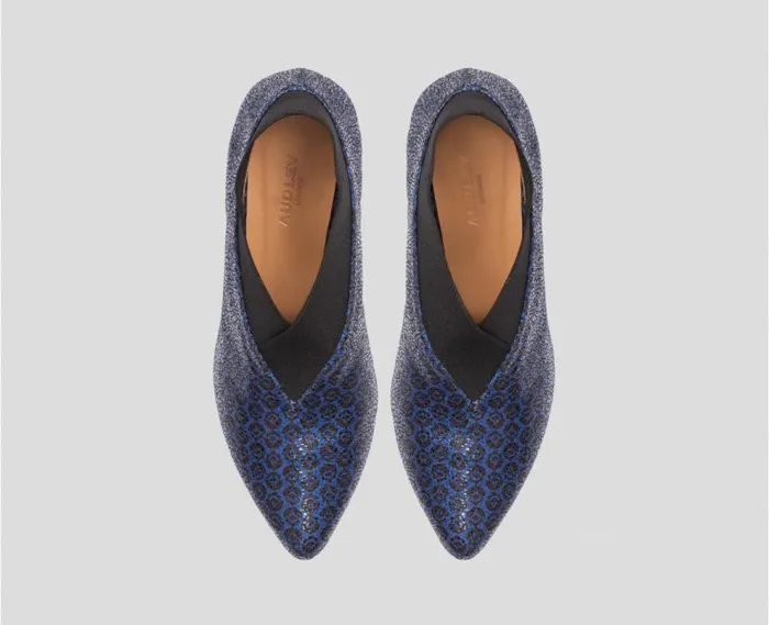 Audley Shoes Mid Heel Leather Shoe Eviana Blue Women Medium Heel