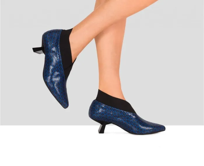 Audley Shoes Mid Heel Leather Shoe Eviana Blue Women Medium Heel