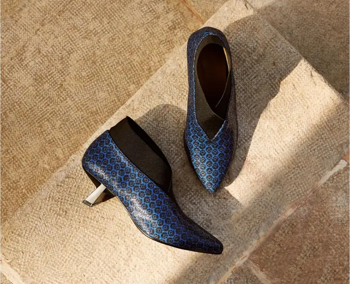 Audley Shoes Mid Heel Leather Shoe Eviana Blue Women Medium Heel