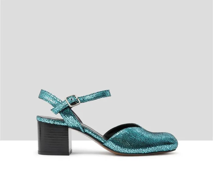 Audley Shoes Mid Heel Leather Shoe Jacinta Blue Women Medium Heel