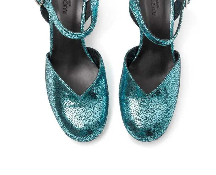 Audley Shoes Mid Heel Leather Shoe Jacinta Blue Women Medium Heel