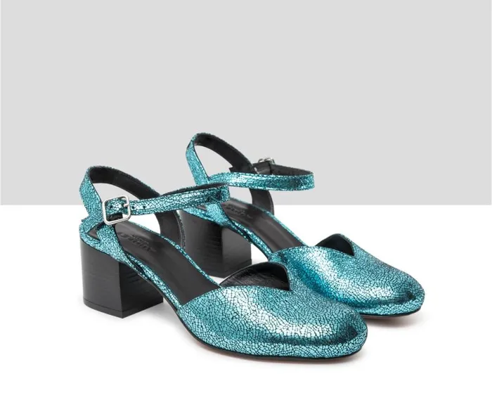 Audley Shoes Mid Heel Leather Shoe Jacinta Blue Women Medium Heel