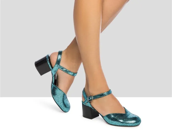 Audley Shoes Mid Heel Leather Shoe Jacinta Blue Women Medium Heel