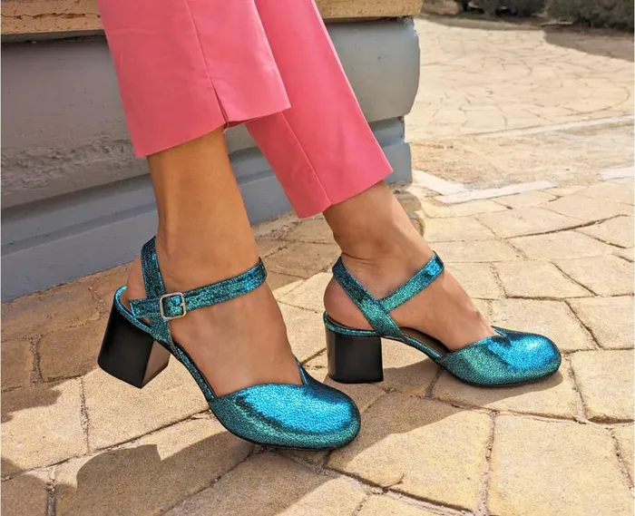 Audley Shoes Mid Heel Leather Shoe Jacinta Blue Women Medium Heel