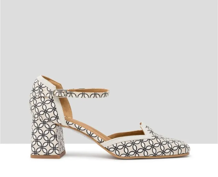 Audley Shoes Mid Heel Leather Shoe Janita Beige Women Medium Heel