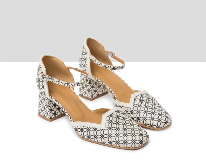 Audley Shoes Mid Heel Leather Shoe Janita Beige Women Medium Heel