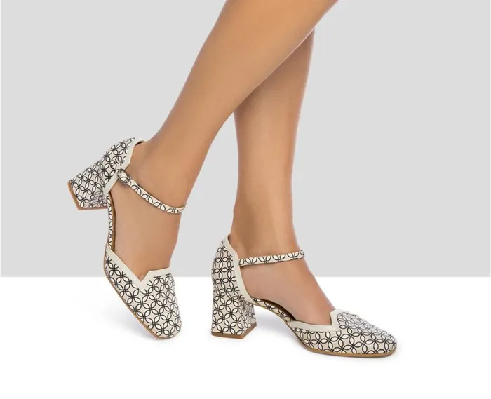 Audley Shoes Mid Heel Leather Shoe Janita Beige Women Medium Heel