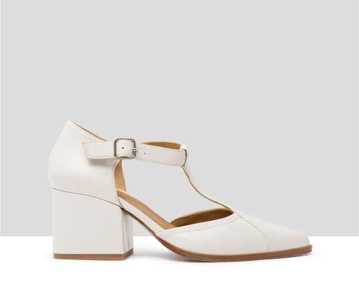 Audley Shoes Mid Heel Leather Shoe Janys Beige Women Medium Heel