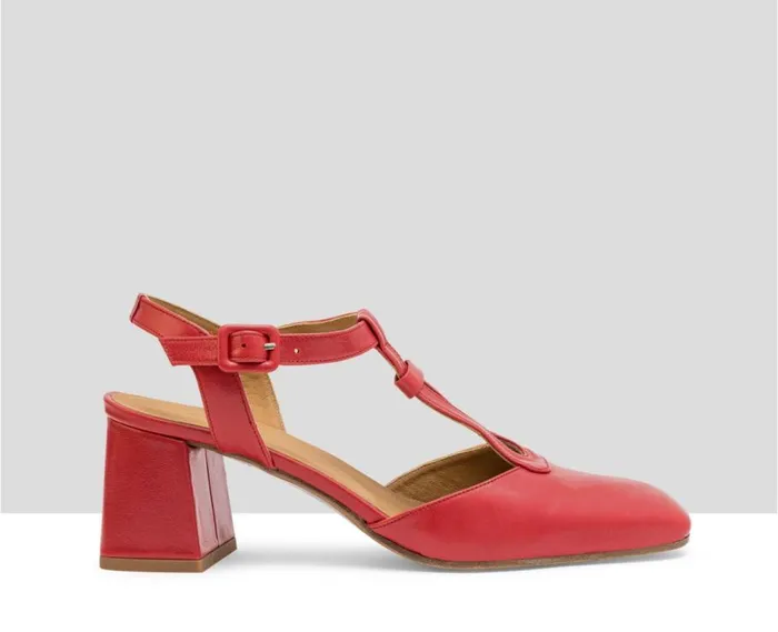 Audley Shoes Mid Heel Leather Shoe Lines Red Women Medium Heel