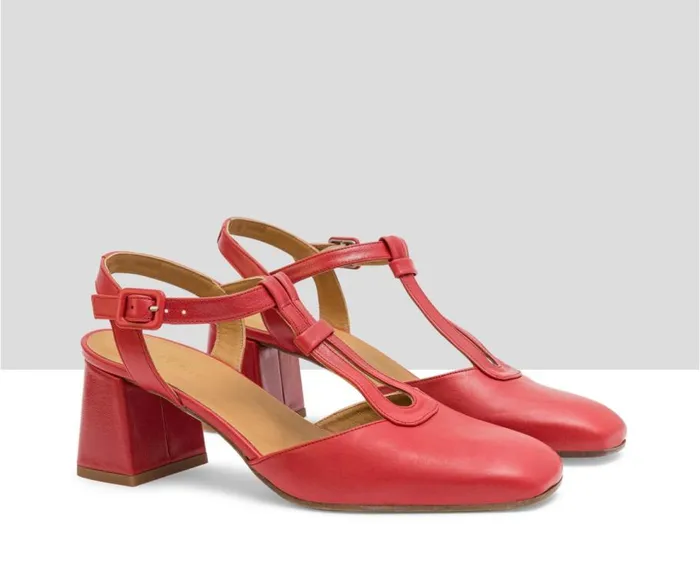 Audley Shoes Mid Heel Leather Shoe Lines Red Women Medium Heel