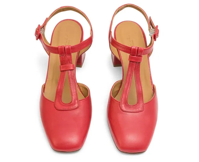Audley Shoes Mid Heel Leather Shoe Lines Red Women Medium Heel