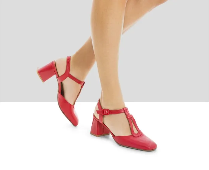 Audley Shoes Mid Heel Leather Shoe Lines Red Women Medium Heel