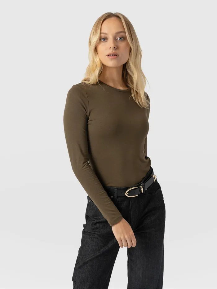 Austen Crew Neck Long Sleeve Tee 8211 Khaki Khaki Women Saint And Sofia TShirts and Tanks Austen Crew Neck Long Sleeve Tee 8211 Khaki Khaki Women Saint And Sofia TShirts and Tanks