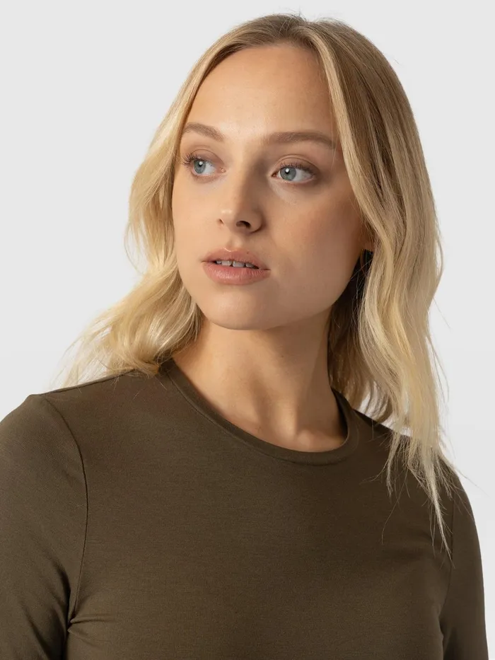 Austen Crew Neck Long Sleeve Tee 8211 Khaki Khaki Women Saint And Sofia TShirts and Tanks
