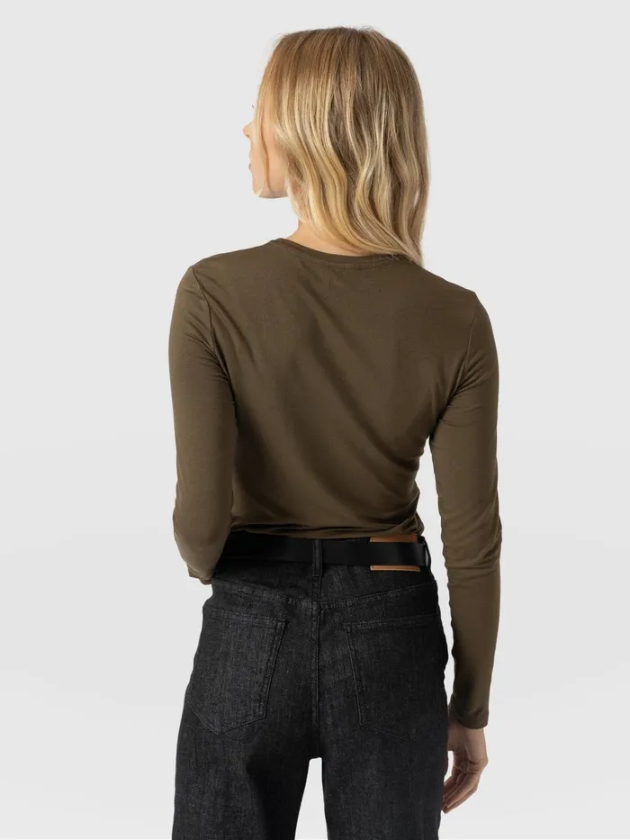 Austen Crew Neck Long Sleeve Tee 8211 Khaki Khaki Women Saint And Sofia TShirts and Tanks