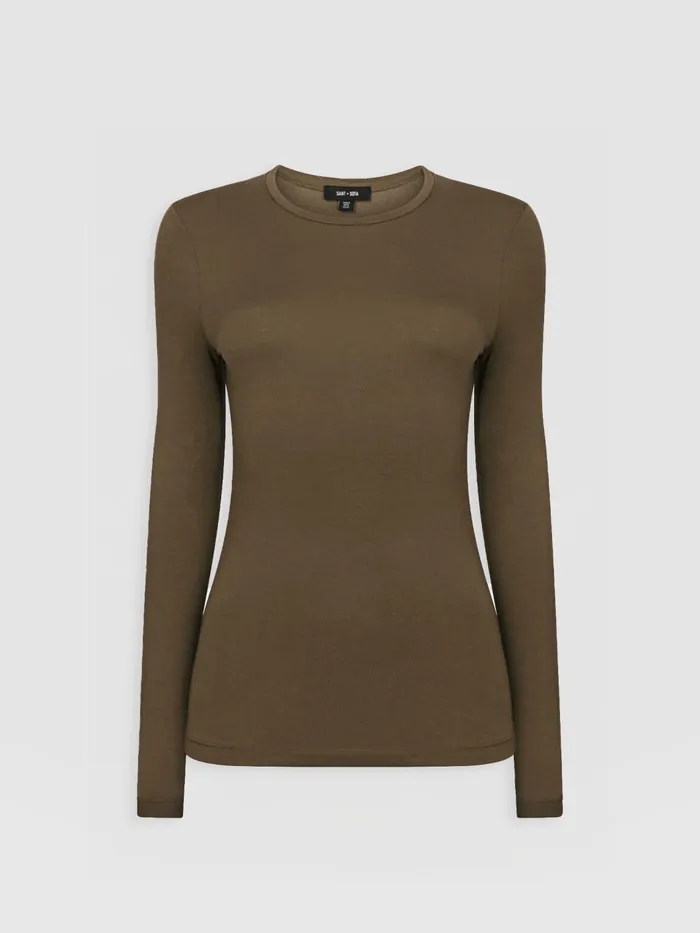 Austen Crew Neck Long Sleeve Tee 8211 Khaki Khaki Women Saint And Sofia TShirts and Tanks