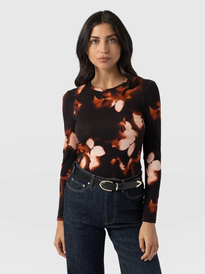 Austen Crew Neck Long Sleeve Tee 8211 Orange Aurora Orange Aurora Women Saint And Sofia TShirts and Tanks