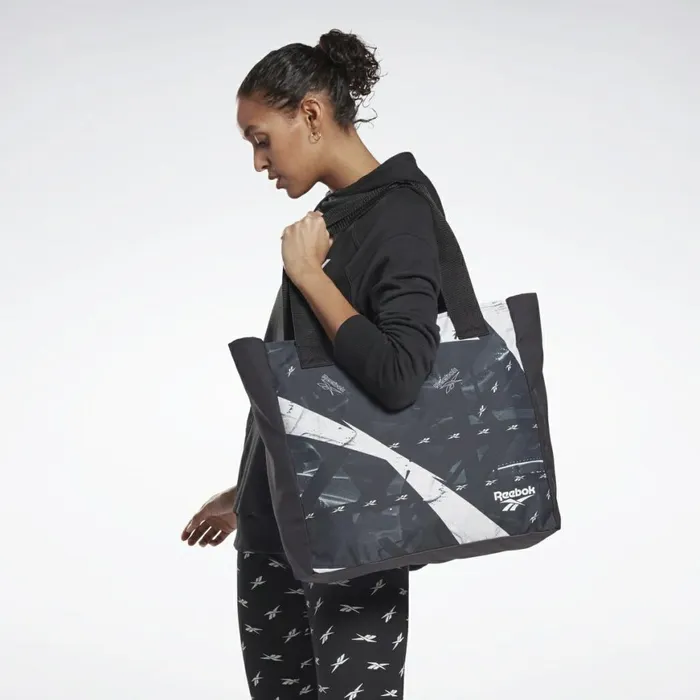 Bags and Backpacks Womens Reebok Essentials Graphic Tote Bag Black White
