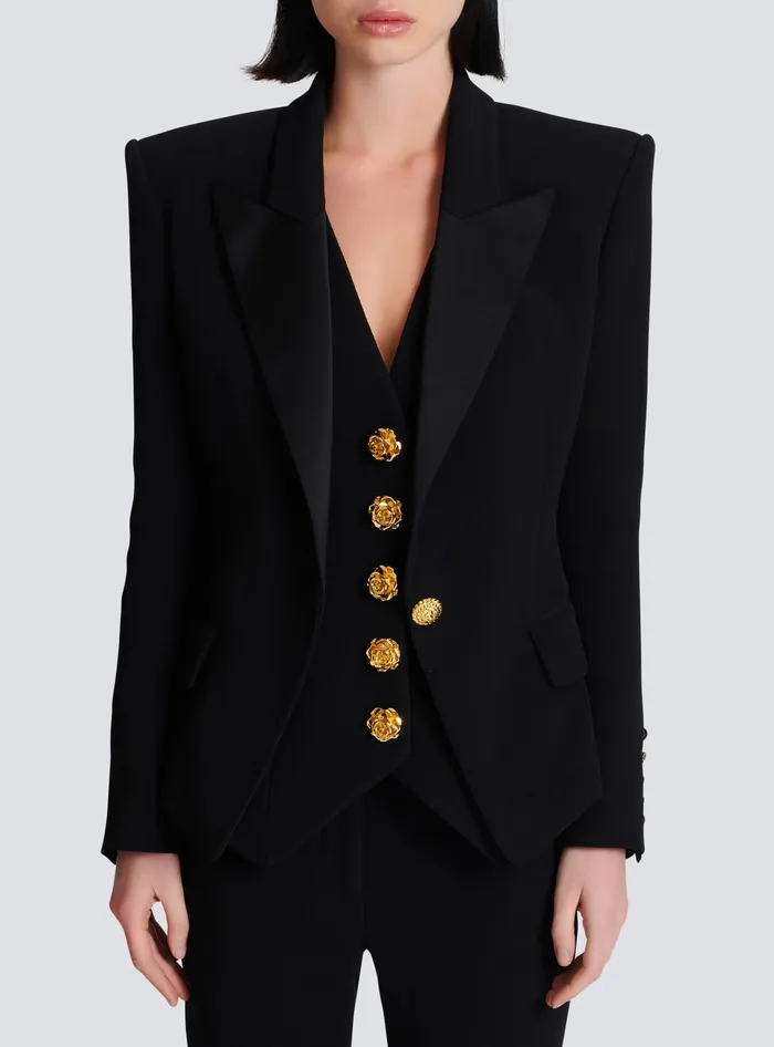 Balmain 1button Crepe Jacket Black Women Jackets And Blazers