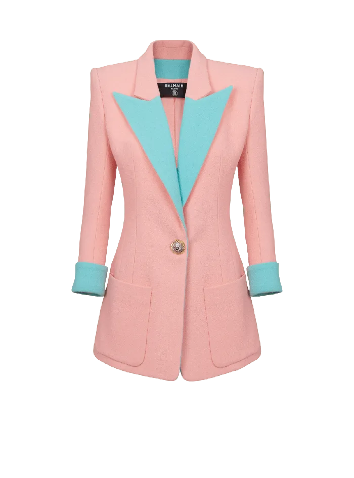 Balmain 1button Double Crepe Twotone Jacket Pink Women Jackets And Blazers