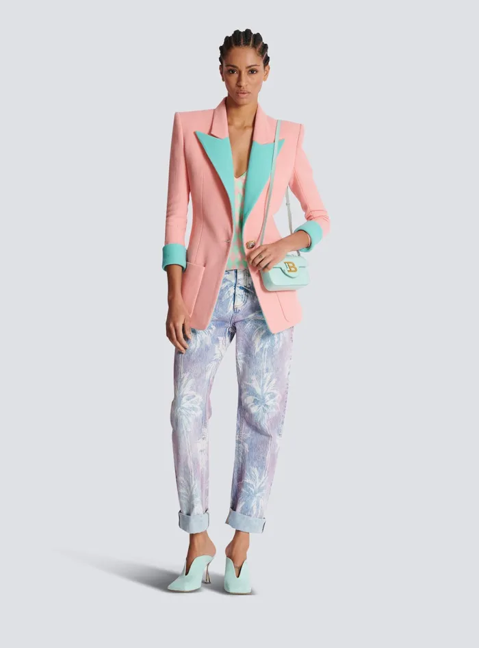 Balmain 1button Double Crepe Twotone Jacket Pink Women Jackets And Blazers