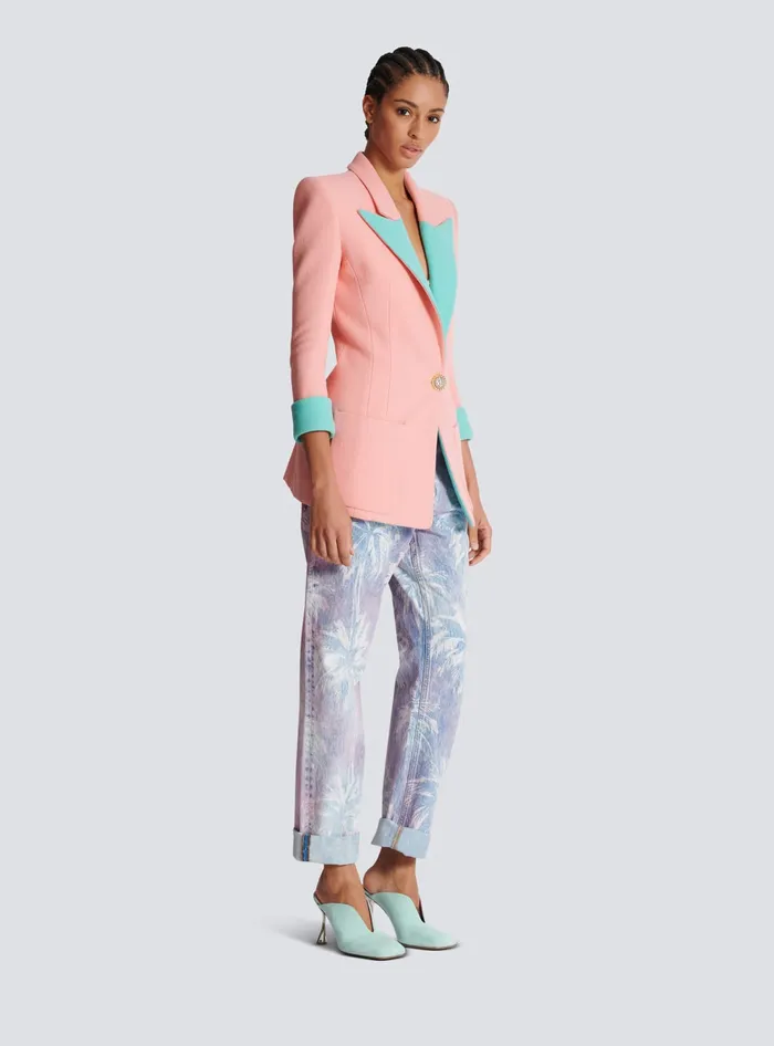 Balmain 1button Double Crepe Twotone Jacket Pink Women Jackets And Blazers