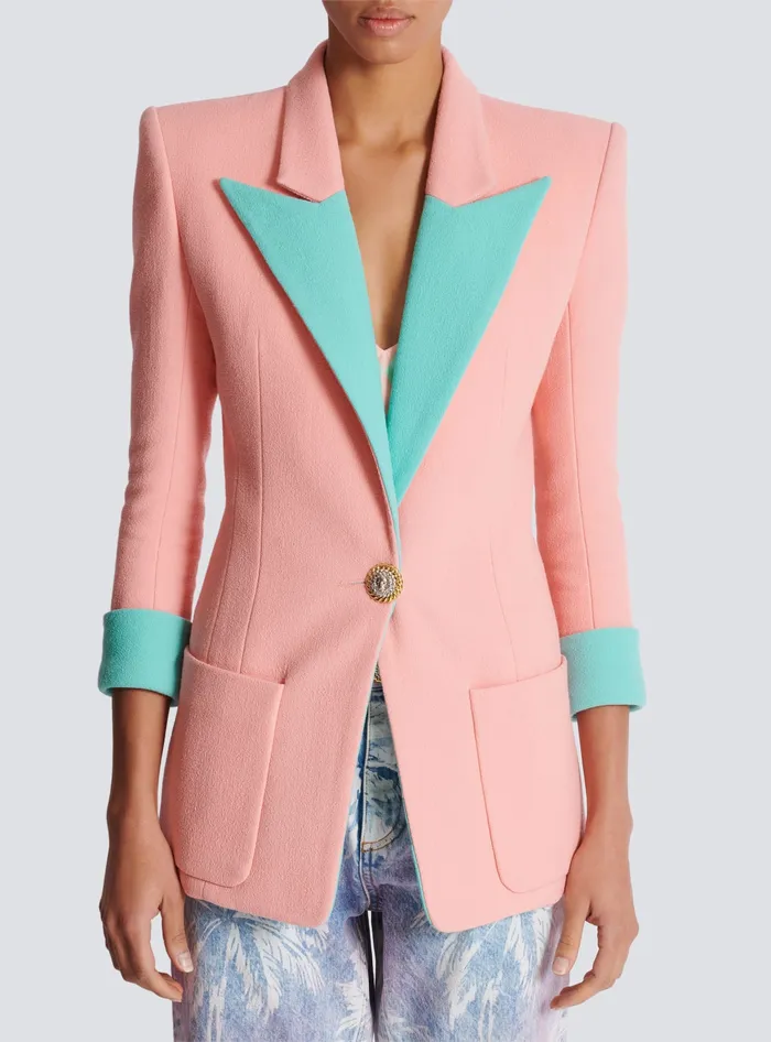 Balmain 1button Double Crepe Twotone Jacket Pink Women Jackets And Blazers