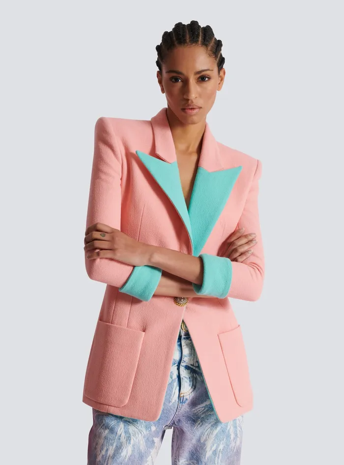 Balmain 1button Double Crepe Twotone Jacket Pink Women Jackets And Blazers