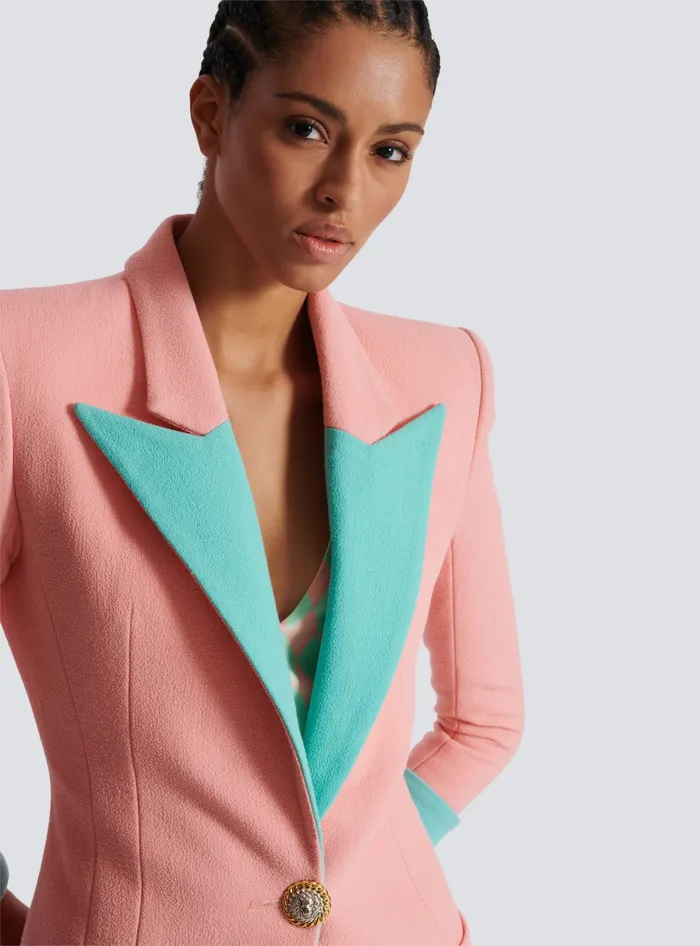 Balmain 1button Double Crepe Twotone Jacket Pink Women Jackets And Blazers