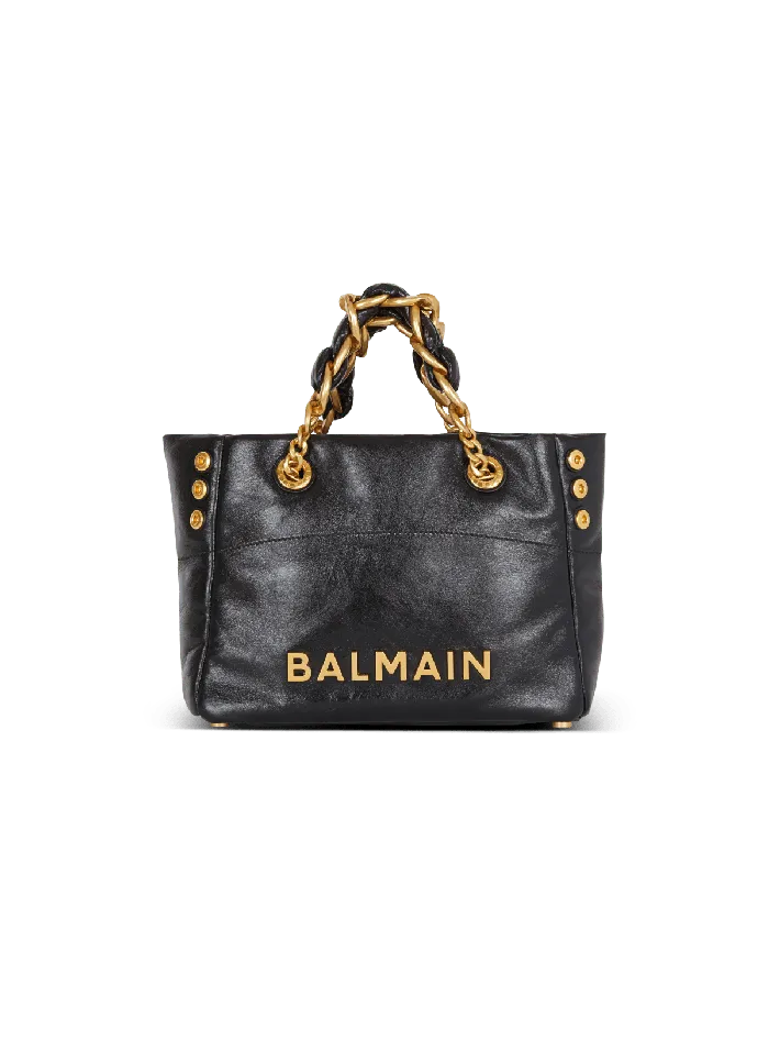 Balmain 1945 Soft Crinkled Leather Tote Bag Black Women Tote Bags