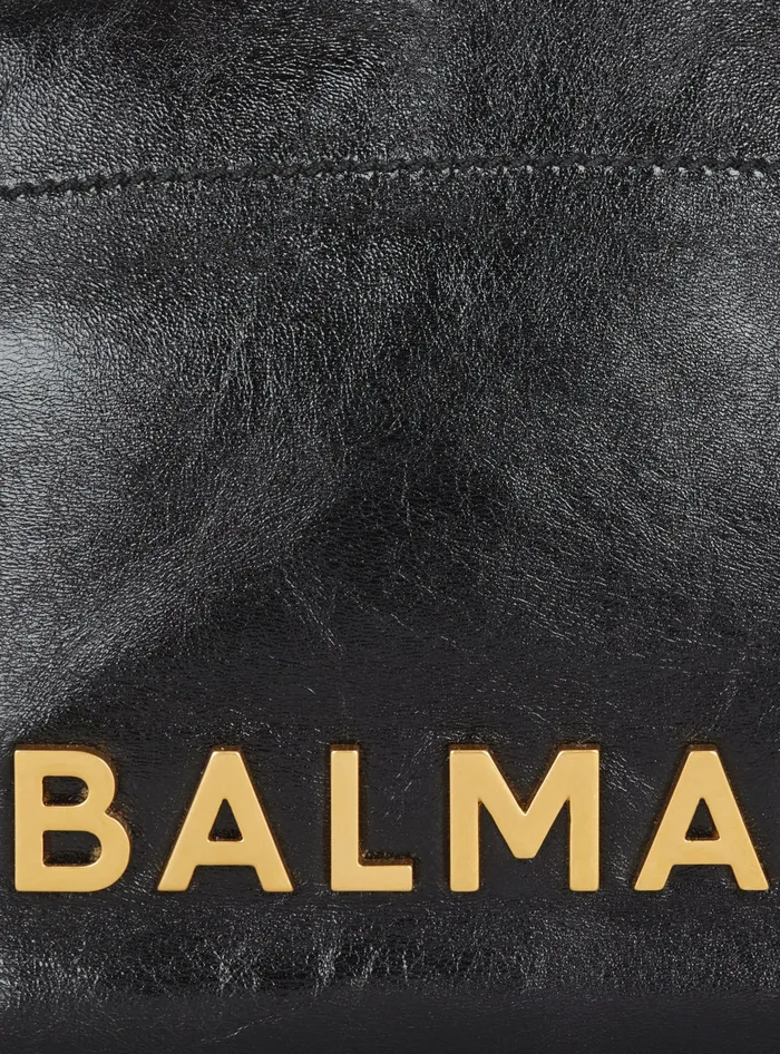 Balmain 1945 Soft Crinkled Leather Tote Bag Black Women Tote Bags