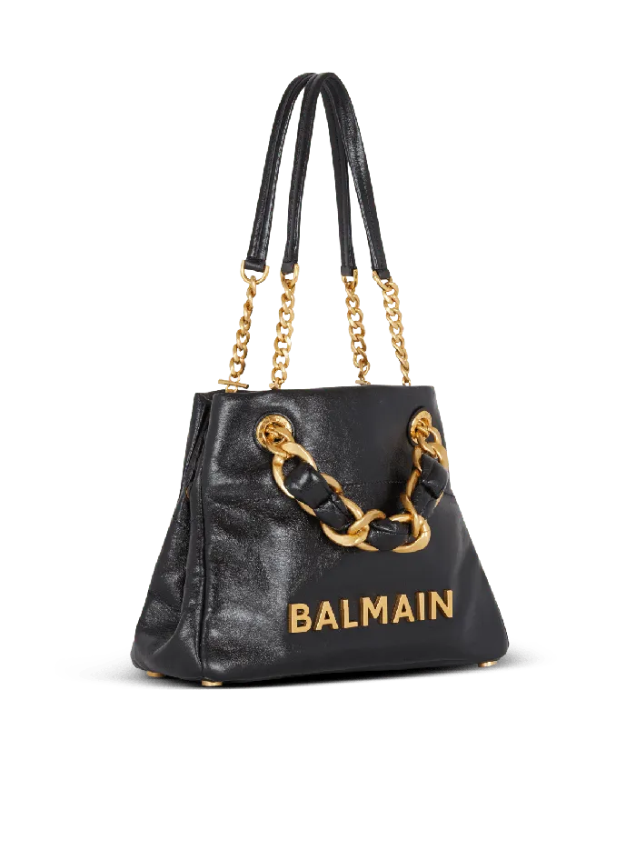 Balmain 1945 Soft Crinkled Leather Tote Bag Black Women Tote Bags