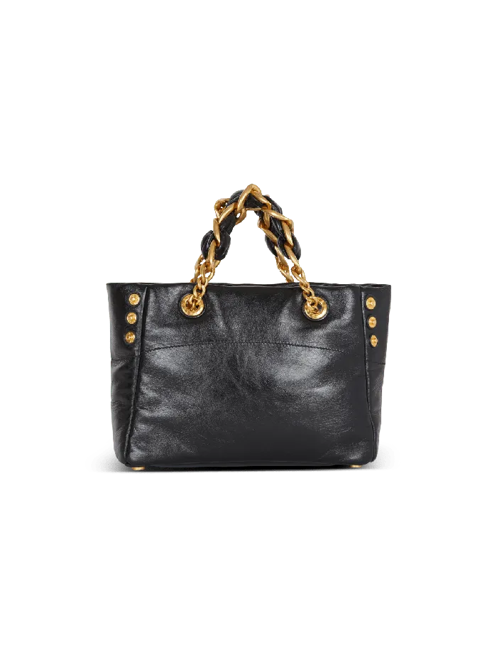 Balmain 1945 Soft Crinkled Leather Tote Bag Black Women Tote Bags