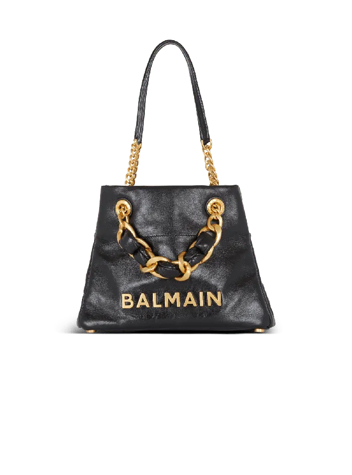 Balmain 1945 Soft Crinkled Leather Tote Bag Black Women Tote Bags