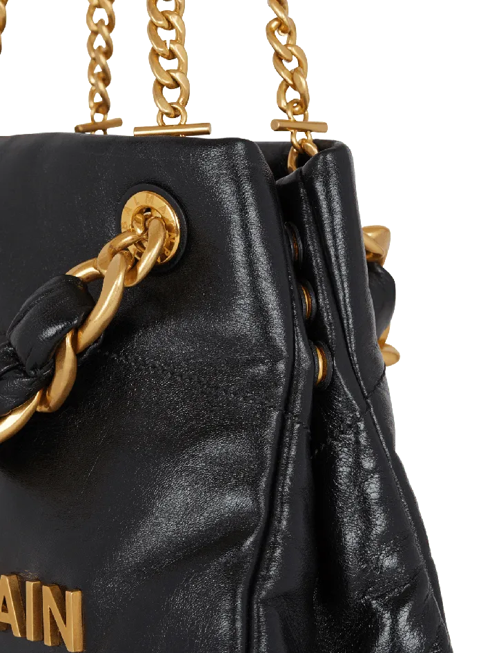 Balmain 1945 Soft Crinkled Leather Tote Bag Black Women Tote Bags