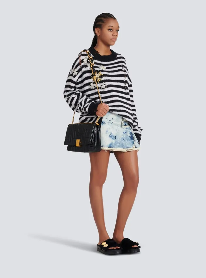 Balmain 1945 Soft Medium Bag In Quilted Leather Black Women Crossbody Bags