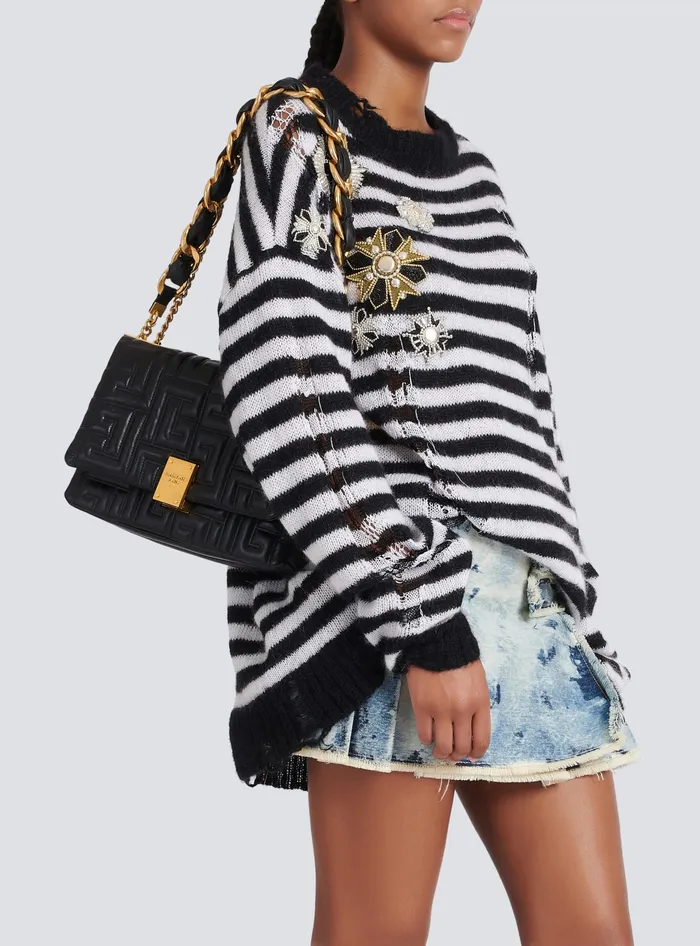 Balmain 1945 Soft Medium Bag In Quilted Leather Black Women Crossbody Bags