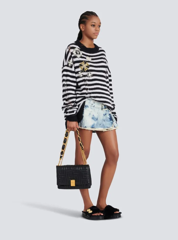 Balmain 1945 Soft Medium Bag In Quilted Leather Black Women Crossbody Bags