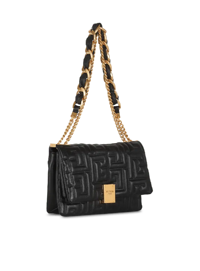 Balmain 1945 Soft Medium Bag In Quilted Leather Black Women Crossbody Bags