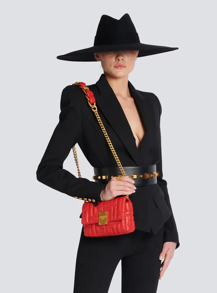 Balmain 1945 Soft Mini Bag In Quilted Leather Red Women Crossbody Bags